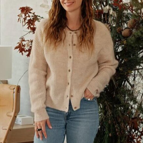 BEST Jenni Kayne Hayes Cardigan - Beige Cream Crewneck Alpaca Knit Quiet - Picture 2 of 11